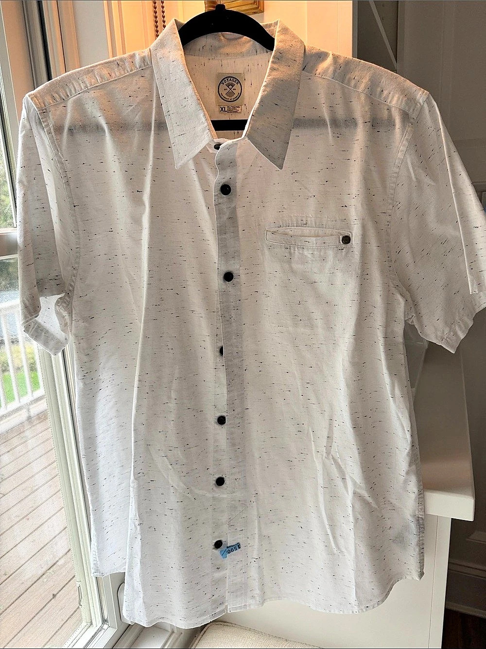 Voyager Casual Button Down Speckled Shirt in White Size XL